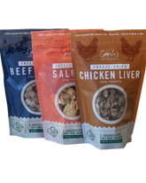 3-Pack Mix - Freeze-Dried Chicken Liver, Salmon, & Beef Liver: Single-Ingredient, Grain-Free Dog Treats