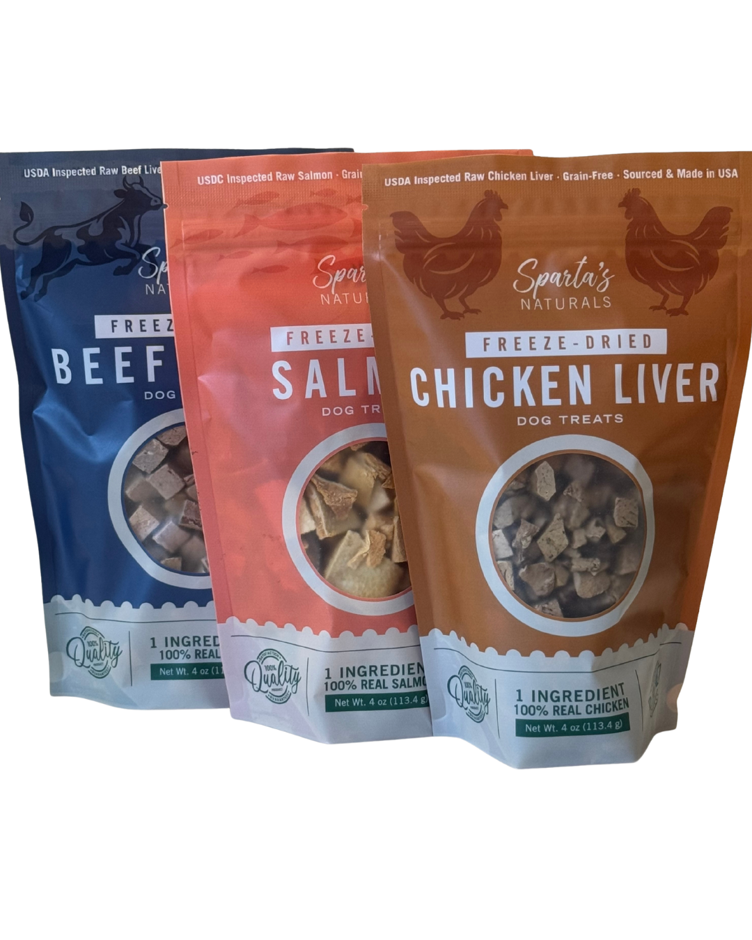 3-Pack Mix - Freeze-Dried Chicken Liver, Salmon, & Beef Liver: Single-Ingredient, Grain-Free Dog Treats