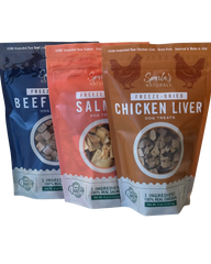3-Pack Mix - Freeze-Dried Chicken Liver, Salmon, & Beef Liver: Single-Ingredient, Grain-Free Dog Treats
